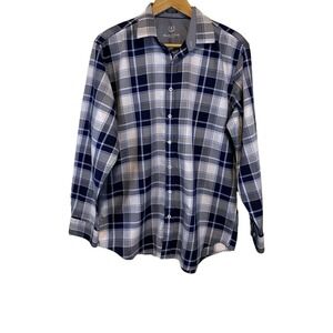 Bugatchi UOMO Men's Shirt Size 5X Black White Plaid Contrast Cuff